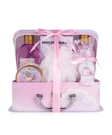 Accentra bathing and shower set unicorn magic for young people and girls with sweet strawberry & vanilla fragrance 7-piece gift set packaged in a paper case