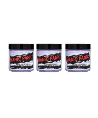 Manic Panic Silver Stiletto Classic Creme Vegan Cruelty Free Semi Permanent Hair Dye 3 x 118ml Silver Stiletto 118 ml (pack of 3)