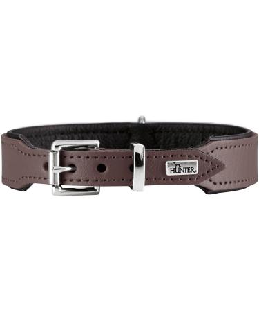 Hunter Basic dog collar coated gap leather synthetic leather simple robust weather -resistant 32 (XS) Braun 32 (XS) brown