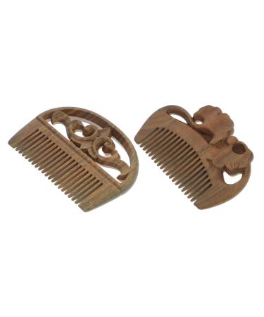 Beavorty 2st Kamm made of green sandal wood circuit scalp massage comb sandalwood ridge head-head skin massage scalp ridge head massage curb carved wooden comb meridian