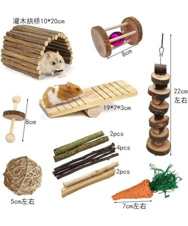 Runfar Natural Wooden Hamster Toy Kit - Exercise Bell Roller & Tooth Care Toys for Hamsters Chinchillas Rabbits & Guinea Pigs - Buy Online on GoSupps.com