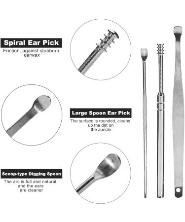 8Pcs Stainless Steel Ear Wax Removal Kit | Spring 360 Spiral Ear Pick Spoon | Reusable Tool with Cleaning Cotton Brushes - Buy Online on GoSupps.com