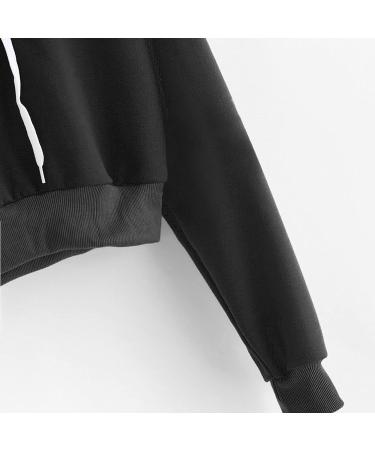 Women's Long Sleeve Crop Hoodie Sweatshirt - Solid Black | Medium & Large Sizes - Buy Online on GoSupps.com