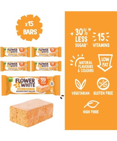 Flower & White Mango & Passion Fruit Fruity Mallow Bars Low Calorie 59 Calories Per Bar Made With Real Fruit Vegetarian Gluten-Free 30% Less Sugar High In Fibre Low In Fat 15 x 35g - Buy Online on GoSupps.com