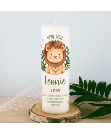 Striefchen Personalized Lion Baptism Candle - 250/80 mm with Custom Name Date & Animal Motifs for International Shipping - Buy Online on GoSupps.com