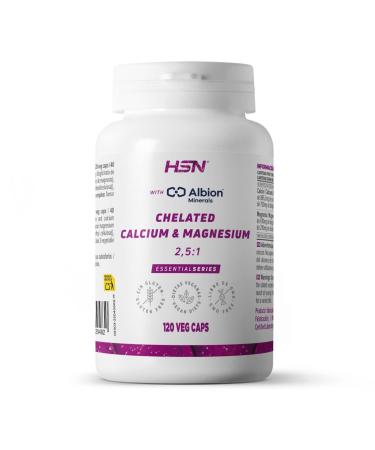 HSN HSN Calcium + Magnesium Albion Minerals (2.5:1 ratio) | 120 Vegetable Capsules | 500 mg of Calcium and 200 mg of Magnesium per High Bioavailability Daily Dose | Non-GMO Vegan Free From