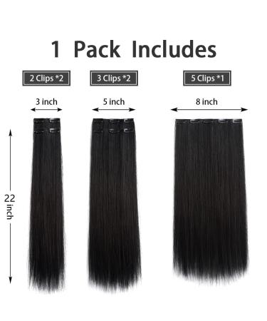 Clip in Hair Extensions Straight Black 22 Synthetic Thick Blonde Curly Wavy 5PCS - Buy Online on GoSupps.com