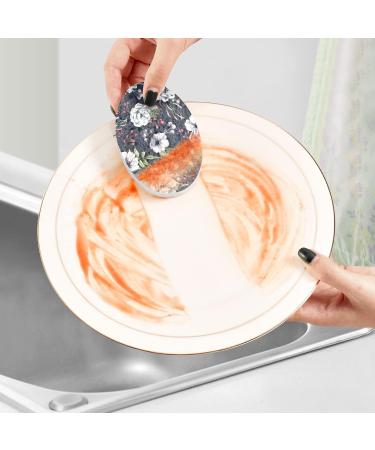 3-Pack Cleaning Kitchen Sponges Oval Blooming Flowers Black Kitchen Cellulose Dishwashing Wood Pulp Cotton - Buy Online on GoSupps.com