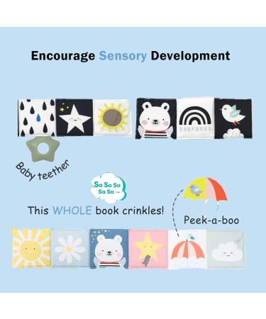 Baby Steps Angel Bear Black White High Contrast Baby Soft Cloth Book Tummy Time Toys Baby Safe Mirror Teether Early Educational for Infants Toddlers Sensory 0-3 Yrs Newborn Crinkle Book for Babies - Buy Online on GoSupps.com