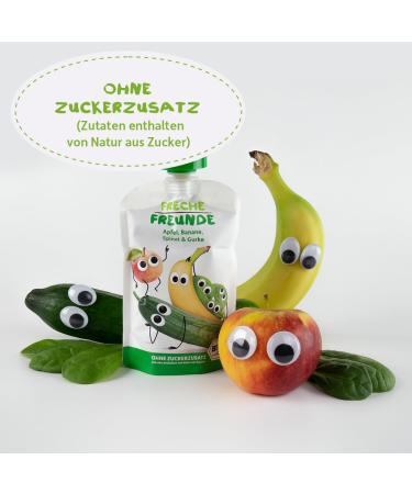 Cheeky Friends Bio Quetschie: Apple Banana Spinach & Cucumber Fruit Puree - Vegan Gluten-Free Squeezing Bag for Babies 6+ Months - 12 Pack (100g each) - Buy Online on GoSupps.com