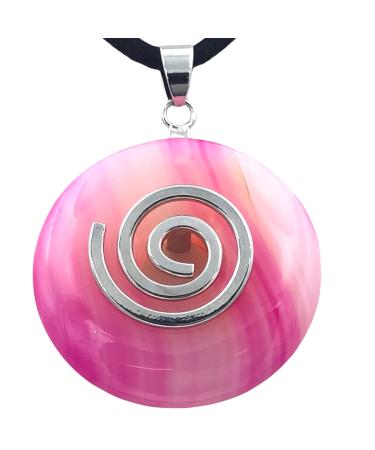 Steinfixx - Premium chain with pink ochate geman donut 30mm |Heilstein |Gemstone |Chakra stone with silver spiral and suede band