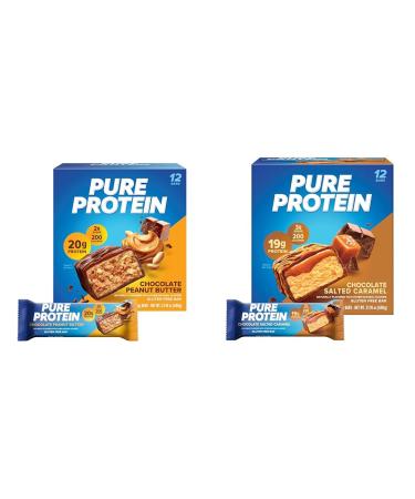 Pure Protein Chocolate Peanut Butter & Chocolate Salted Caramel Protein Bars High Protein Nutritious Snacks Gluten Free 1.76oz 12 Count