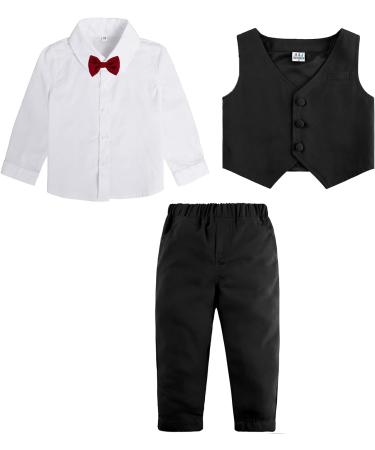 Mint Green Baby Boys Gentleman Suit Set | Shirt with Bowtie + Waistcoat + Pants | 18-24 Months | Solid Black | Size 1-4 Years - Buy Online on GoSupps.com