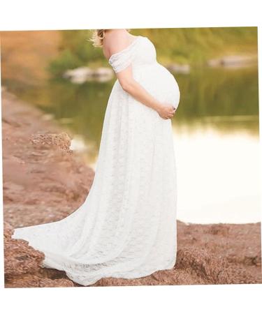 Odoukey Lace Strapless Maternity Gown - Floral Pregnancy Dress for Photoshoot - White (S) - Buy Online on GoSupps.com