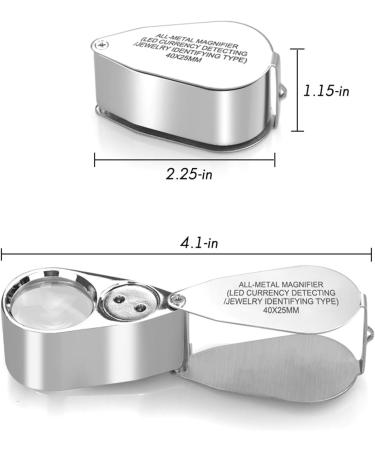 Leffis 40X Jewelers Loupe Magnifier with LED/UV Illumination - Metal Construction, Pocket Size for Jewelry, Gardening, Kids, Stamp, Rock Collecting - Buy Online on GoSupps.com