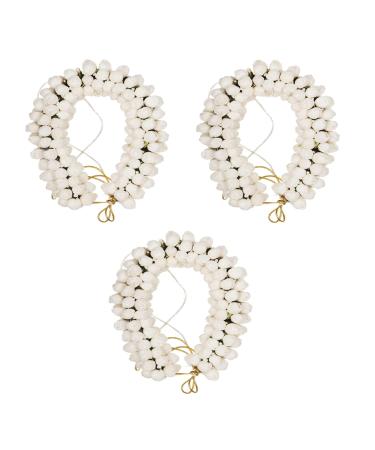 3 Pcs Jasmine Flower Hair Gajra Artificial Juda Bun Maker Bun Holder Handmade Veni Juda Bun Wrap Hair Styling Accessories For Women and Girls (White)
