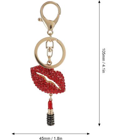 2Pcs Sparkling Lips & Lipstick Keychain Set - Red Bling Charm for Keys, Purse, Bags - Buy Online on GoSupps.com