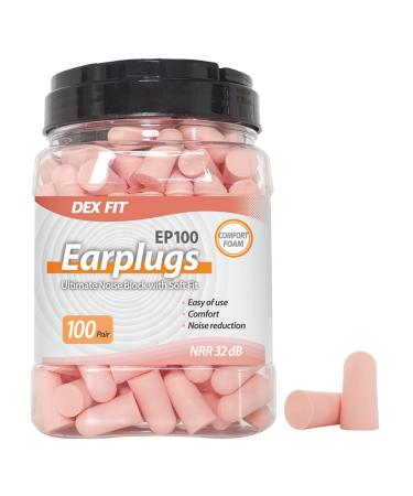 DEX FIT Ultra Comfort Soft Fit Earplugs EP100 100 Pairs for Sleeping Snoring Noise Studying Work Construction Noise Shooting Travel 1 Count (Pack of 100) Coral