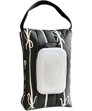 Travel Friendly Wet Wipe Storage Case Quilted Sturdy Cotton Storage Bag with Fashionable Stripe and Bowknot Detail Black - Buy Online on GoSupps.com