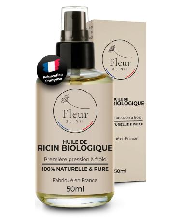 Fleur du Nil 100% Pure and Natural Organic Castor Oil - Cold Pressed - For Hair Eyelash Beard Nail and Skin Growth - Vegan - Cosmos Organic - Made in France - 50ml Bottle
