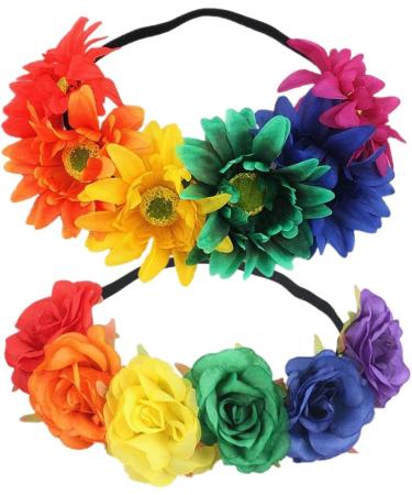 Gay Pride Headband Rainbow Flower Headband Rose Flower Headpiece Pride Hair Accessories for Pride Party Style 2 Rainbow Hair Wreath colorful 2 - Buy Online on GoSupps.com