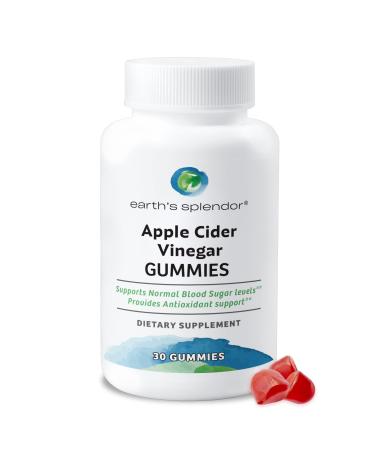 Earth's Splendor Apple Cider Vinegar Gummies - 30 Count - Vegan Non-GMO Gluten-Free - Supports Digestive Health Detox Immune System & Natural Energy - Delicious Fruity Flavor