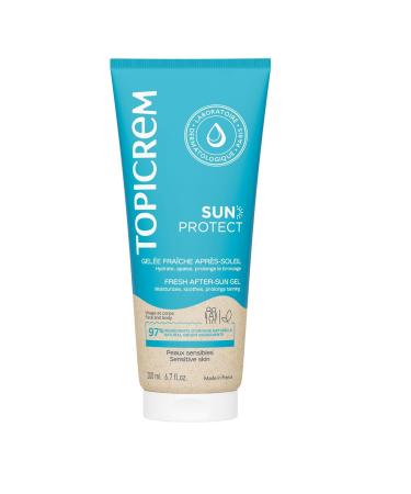 Topicrem - Sun Protect, Fresh After-Sun Jelly Soothing Face and Body - Moisturizes 48h, Prolongs Tanning - Sun Care Sensitive Skin - Aloe Vera and Shea - 200ml