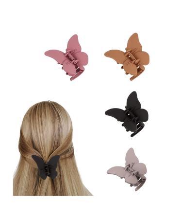 YACHIO Butterfly Hair Clips Set - 4 Pcs Cute Matte Hair Claw Clips for Women and Girls - Ideal for Thick Hair - Black, Grey, Khaki, Orange - Buy Online on GoSupps.com