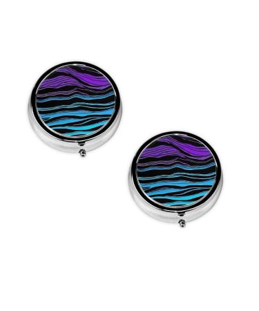 Purple Blue Green Camouflage Zebra Stripes Printed Mini Round Pill Box Pill Box 3 Compartment Medicine Pill Case Pill Organizer Travel Pillbox Portable Pill Box for Pocket Home Office Use
