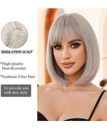 OUFEI Platinum Blonde Bob Wig with Bangs - Short Straight Synthetic Hair Wig for Women - Ideal for Daily Wear, Parties, and Cosplay - Platinum Blonde (1117-1) - Buy Online on GoSupps.com