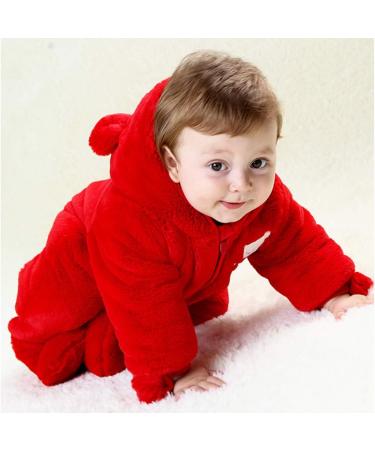 JiAmy Hooded Newborn Baby Romper Snowsuit | Red Fleece Jumpsuit | 0-3 Months - Buy Online on GoSupps.com