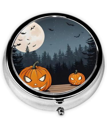 Halloween Moon Bat Pumpkin Pill Box | 3 Compartment Mini Decorative Travel Organizer for Vitamins & Medicine - Buy Online on GoSupps.com
