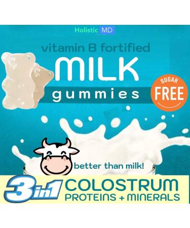 Colostrum supplement | 3-in-1 Bovine Colostrum Proteins Minerals for women and kids for strong bones & immunity| Grass Fed Milk Protein Immunoglobulins Vitamin B Complex | Sugar Free Gummies 60 ct