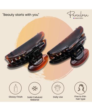 Parcelona French Glossy Oval Small Celluloid Hair Claw Set | No Slip Grip | Made in France | Tortoise Shell Brown - Buy Online on GoSupps.com