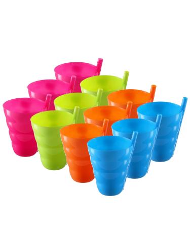 Pack of 12 Cups 10 Oz Straw Cups for Straw Cup Plastic Straw Cup BPA Free Cup - Fun Bright Color Cups for Cup with Straw - 4 Assorted Colors