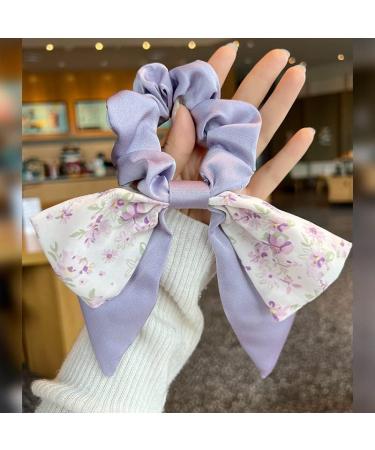Satin Silk Hair Scrunchies Set for Thick, Curly, and Thin Hair - Flower Bow Purple-2pcs - Buy Online on GoSupps.com