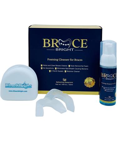 BraceBright Braces Foam Cleans Under Metal, Clear or Ceramic Brackets & Wires. Use w/ Trays, Retainer, aligner for Teeth Whitening with No Sensitivity, Fights Cavities, Plaque, & Bad Breath. 50ml.