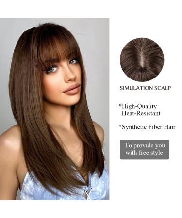 Oefei Brown Wigs for Women | Long Straight Synthetic Wig with Bangs | Heat-Resistant for Daily Wear Parties & Cosplay - Buy Online on GoSupps.com