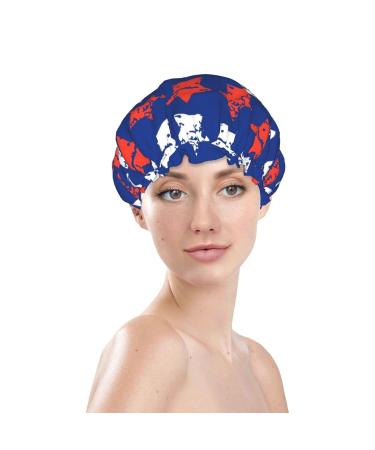 Adjustable Double Layer Waterproof Shower Cap for Women | White Red Star Blue Design | Hair Protection for Spa Salon | Reusable - Buy Online on GoSupps.com