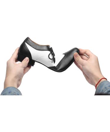 Minishion Men's Ballroom Dance Shoes - Black/White Leather, 1 Standard Heel - Size 9.5 (L421) - Buy Online on GoSupps.com