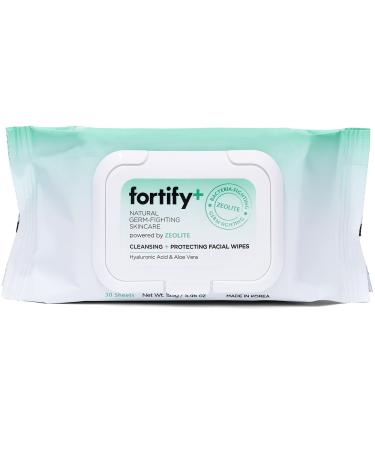 Fortify+ Natural Germ-Fighting Skincare - Facial Wipes - Skin Protecting + Cleansing | Helps Protect, Hydrate & Refresh skin | Clean Beauty | Made in Korea - 30 Count