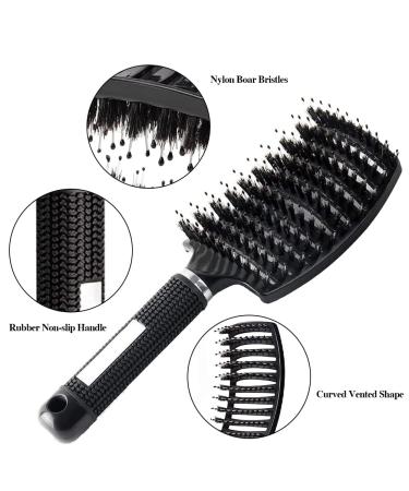 9PCS Hair Brush Set for Wet Long Thick Hair - Detangling Round & Paddle Brushes with Spray Bottle - Ideal for Wavy Curly Hair - Black (7 piece set) - Buy Online on GoSupps.com