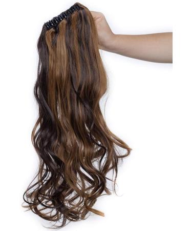 Silk-co 24 inches Claw on Hair Extensions Ponytail Clip in Pony Tail Long Hair Piece Wavy Curly Synthetic Chocolate Brown&Brown 24inch (Pack of 1) Chocolate Brown&Brown - Buy Online on GoSupps.com