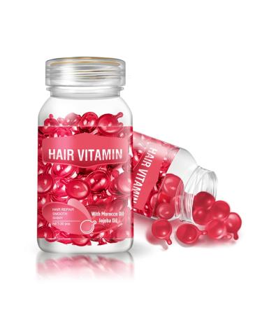 Hair Vitamin Serum Capsule Hair Growth Oil with Vitamins A C E Vitamin B5 For Split Ends Keratin Hair Deep Moisturizing Conditioner Repair For Dry Or Damaged Hair Of All Types 30 Capsules (Red)