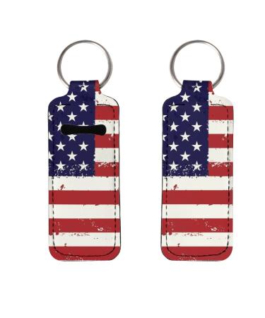 SCRAWLGOD 2Pcs Chapstick Keychain Holder Lip Balm Holder Keychain Clip Chapstick Pocket Keychain Bag Accessories for Women American Flag