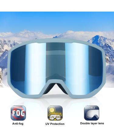 Exp Vision Ski Goggles for Men & Women - OTG Snowboard Glasses with 100% UV Protection | Anti-Nebula Ice Blue - Buy Online on GoSupps.com