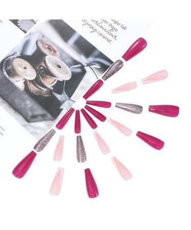 Brishow Purple Glitter Coffin Long Artificial Nails - 24 Ballerina Press-On Acrylics for Women & Girls - Buy Online on GoSupps.com