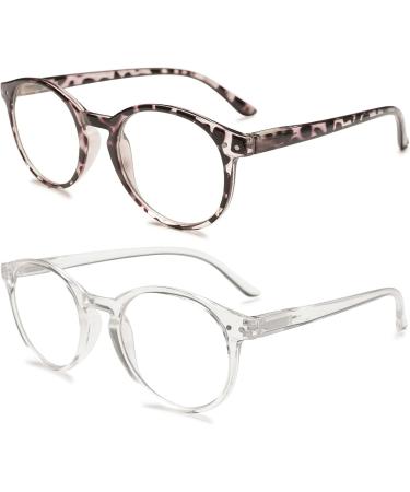 Koosufa Anti Blue Light Round Reading Glasses for Men & Women - Stylish Leopard & Transparent Frames | Multiple Diopter Options 1.0 to 4.0 - Buy Online on GoSupps.com