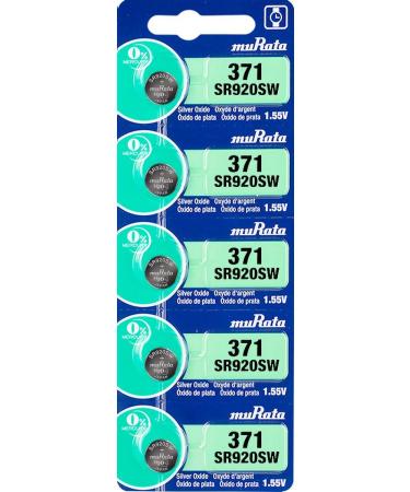 Murata 371 Battery SR920SW 1.55V Silver Oxide Watch Button Cell (5 Batteries)