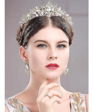 Gold Crystal Queen Crown Set - Princess Pageant Tiaras with Earrings for Women and Girls - Buy Online on GoSupps.com